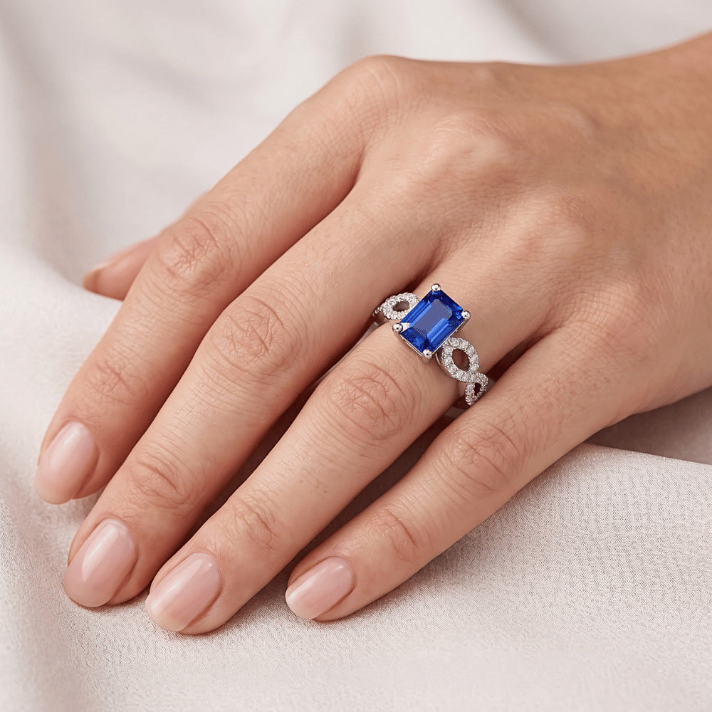Natural Sapphire Ring 3ct - White Gold 14K