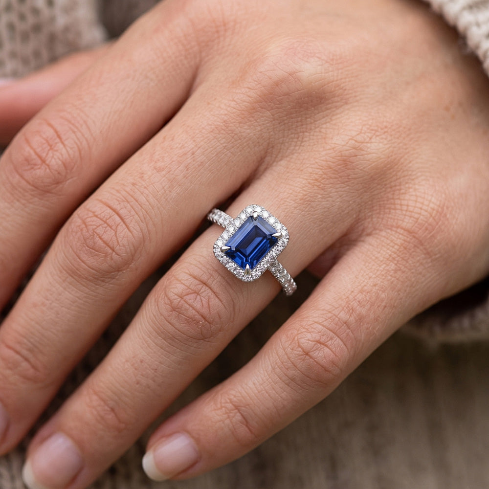 Natural Sapphire Ring 3ct - White Gold 14K