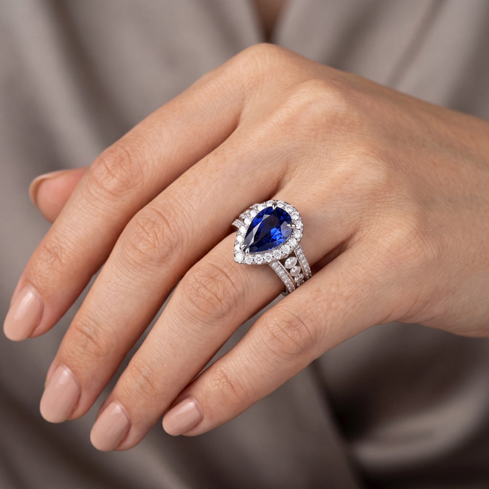 Natural Sapphire Ring 3ct - White Gold 14K