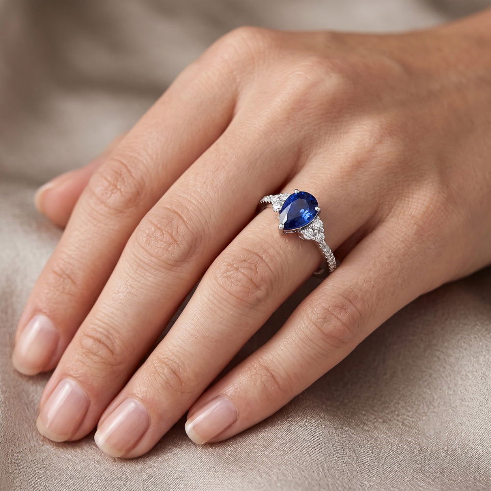 Natural Sapphire Ring 3ct - White Gold 14K