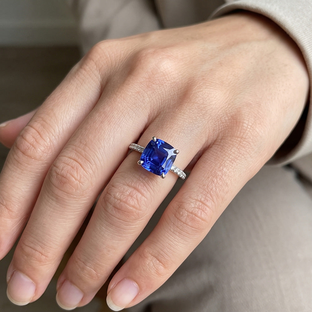 Natural Sapphire Ring 3ct - White Gold 14K