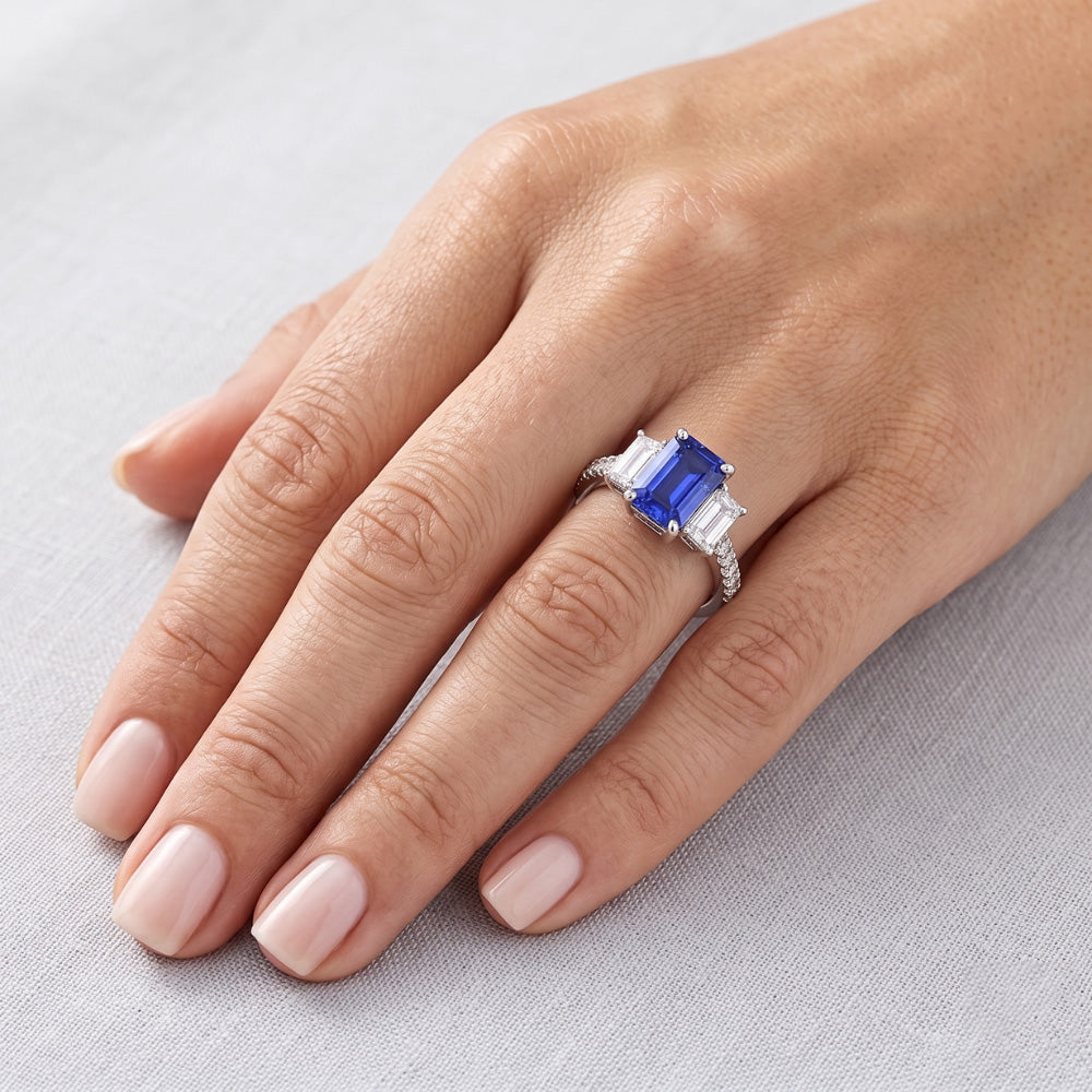 Natural Sapphire Ring 3ct - White Gold 14K