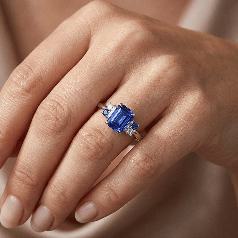 Natural Sapphire Ring 3ct - White Gold 14K