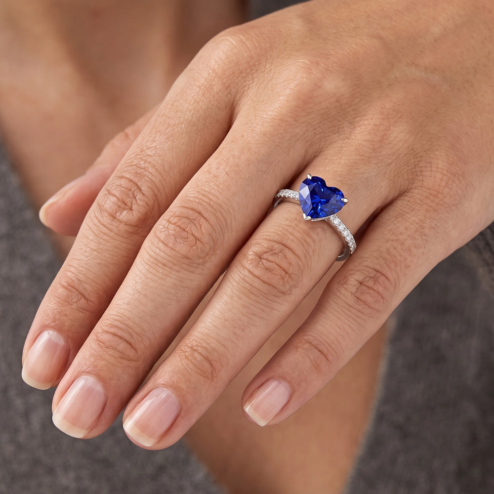 Natural Sapphire Ring 3ct - White Gold 14K