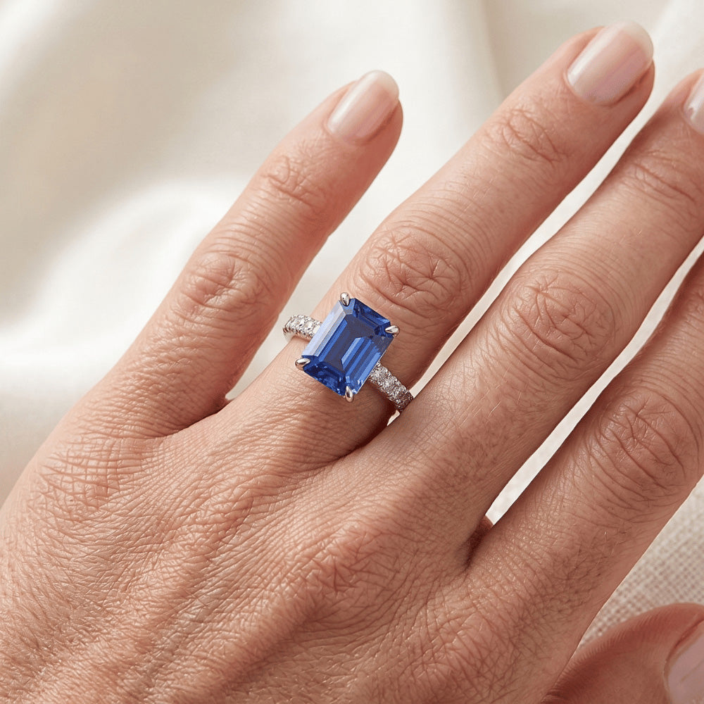 Natural Sapphire Ring 4.25ct - White Gold 14K