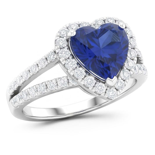 Natural Sapphire Ring 4.45ct - White Gold 14K
