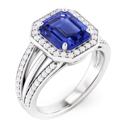 Natural Sapphire Ring 4.50ct - White Gold 14K