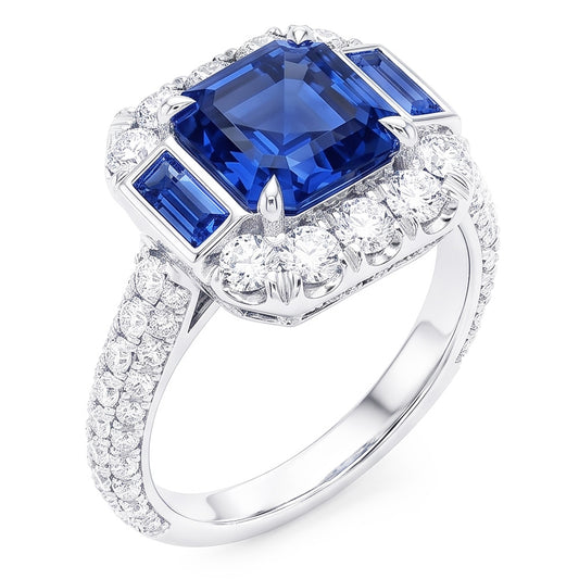 Natural Sapphire Ring 4.50ct - White Gold 14K