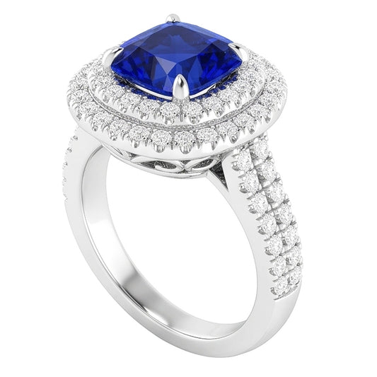 Natural Sapphire Ring 4.50ct - White Gold 14K