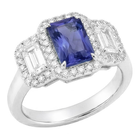 Natural Sapphire Ring 4.50ct - White Gold 14K