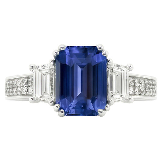 Natural Sapphire Ring 4.50ct - White Gold 14K