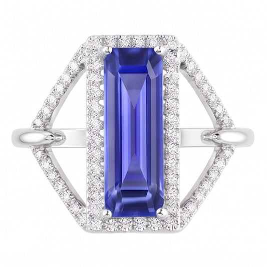 Natural Sapphire Ring 4.50ct - White Gold 14K