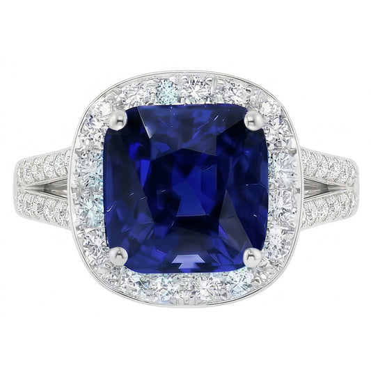 Natural Sapphire Ring 4.50ct - White Gold 14K