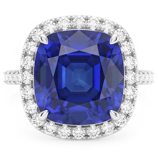 Natural Sapphire Ring 4.50ct - White Gold 14K