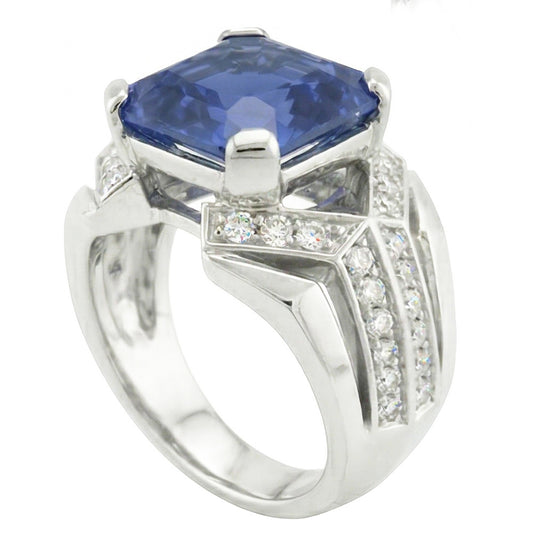 Natural Sapphire Ring 4.50ct - White Gold 14K