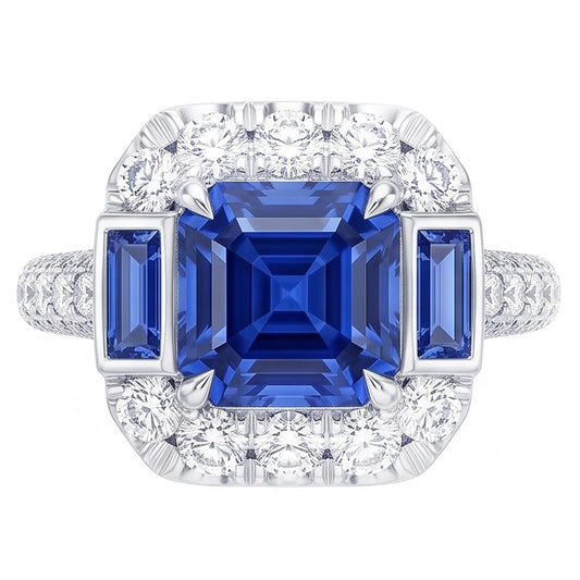 Natural Sapphire Ring 4.50ct - White Gold 14K