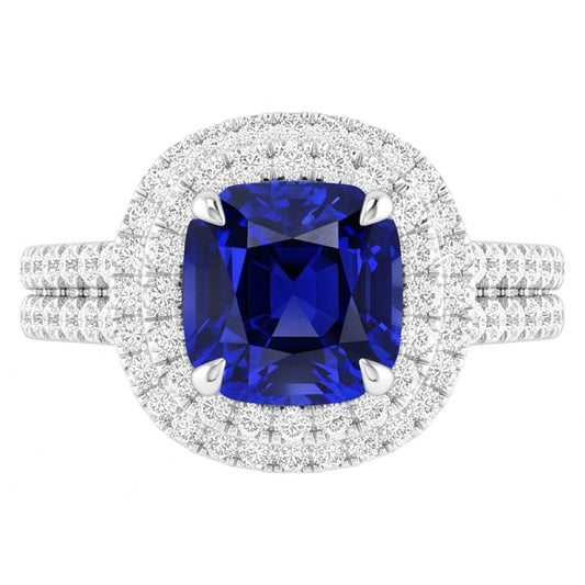 Natural Sapphire Ring 4.50ct - White Gold 14K