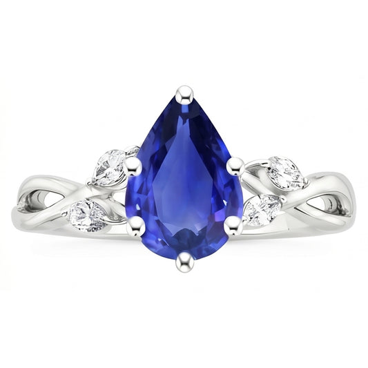 Natural Sapphire Ring 4.50ct - White Gold 14K