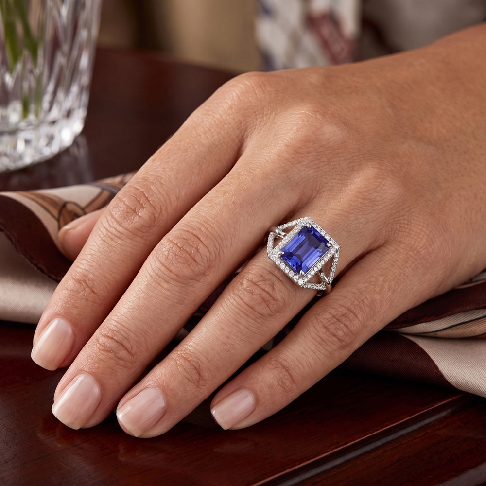 Natural Sapphire Ring 4.50ct - White Gold 14K