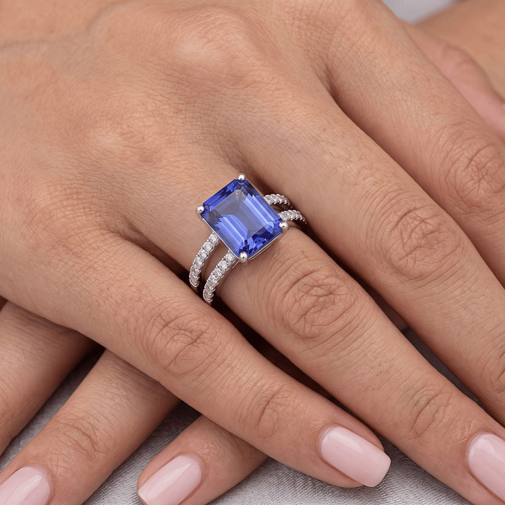 Natural Sapphire Ring 4.50ct - White Gold 14K