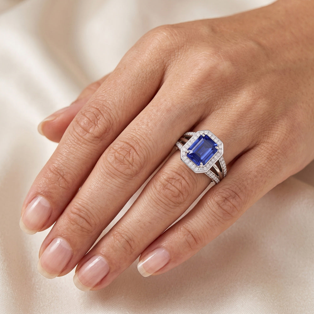 Natural Sapphire Ring 4.50ct - White Gold 14K