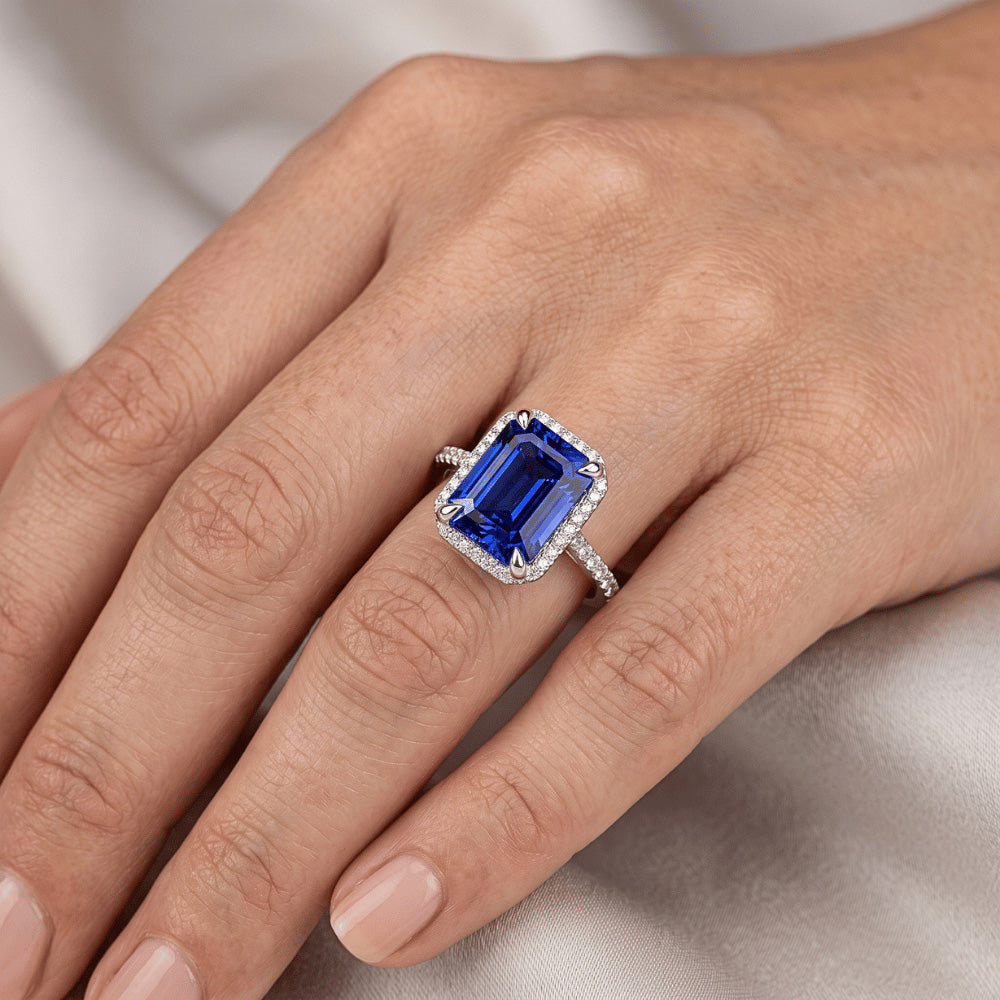 Natural Sapphire Ring 4.50ct - White Gold 14K