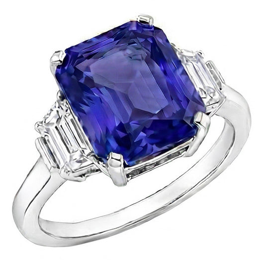 Natural Sapphire Ring 4ct - White Gold 14K