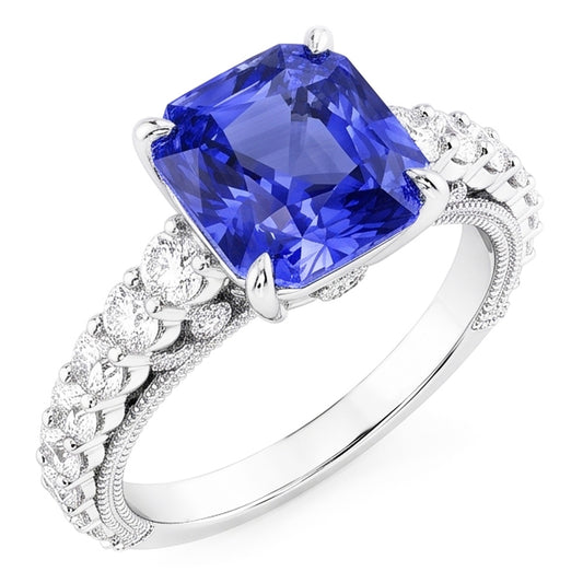 Natural Sapphire Ring 4ct - White Gold 14K