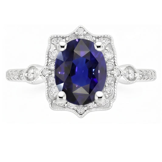 Natural Sapphire Ring 4ct - White Gold 14K
