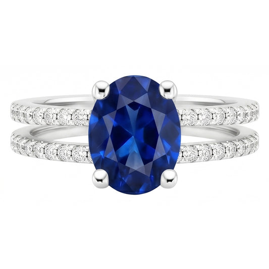 Natural Sapphire Ring 4ct - White Gold 14K