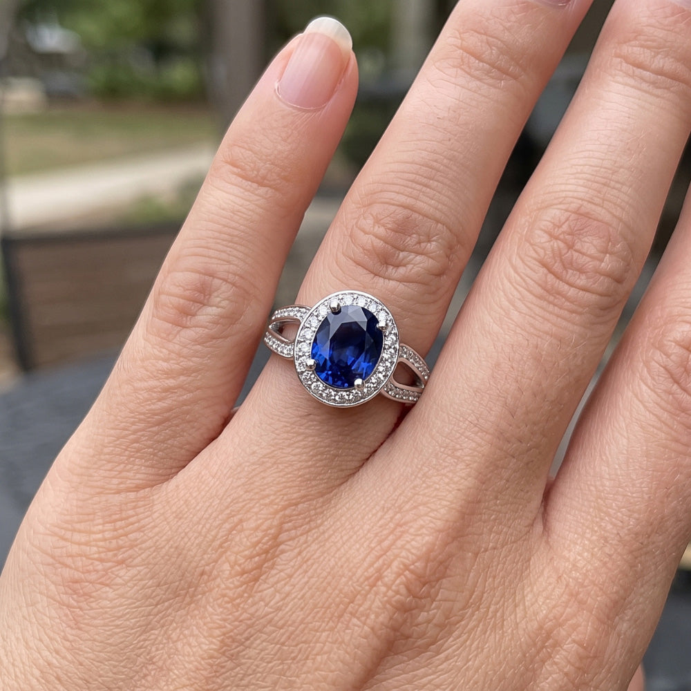 Natural Sapphire Ring 4ct - White Gold 14K