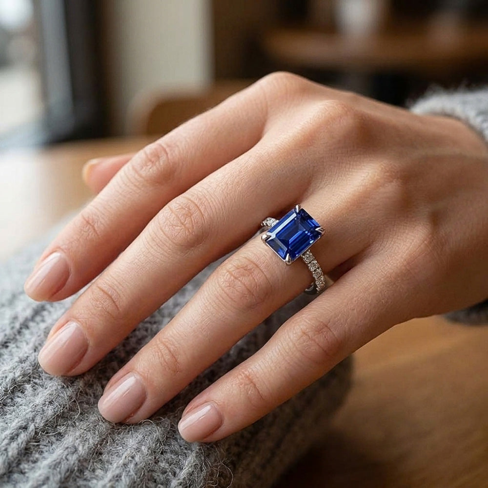 Natural Sapphire Ring 4ct - White Gold 14K