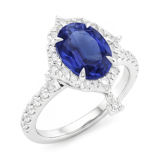 Natural Sapphire Ring 5.50ct - White Gold 14K