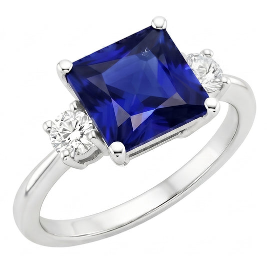 Natural Sapphire Ring 5.50ct - White Gold 14K
