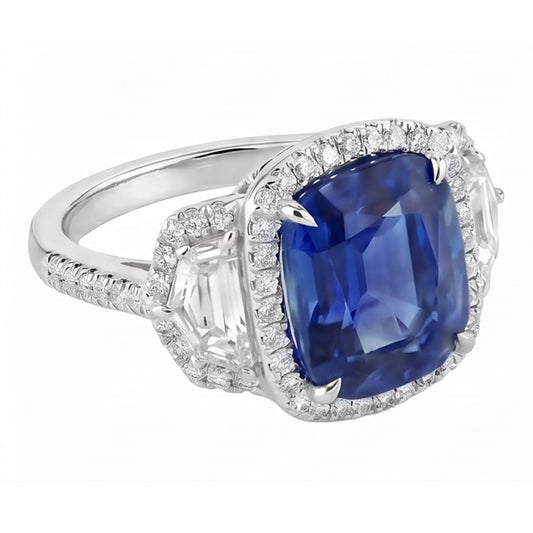 Natural Sapphire Ring 5.50ct - White Gold 14K