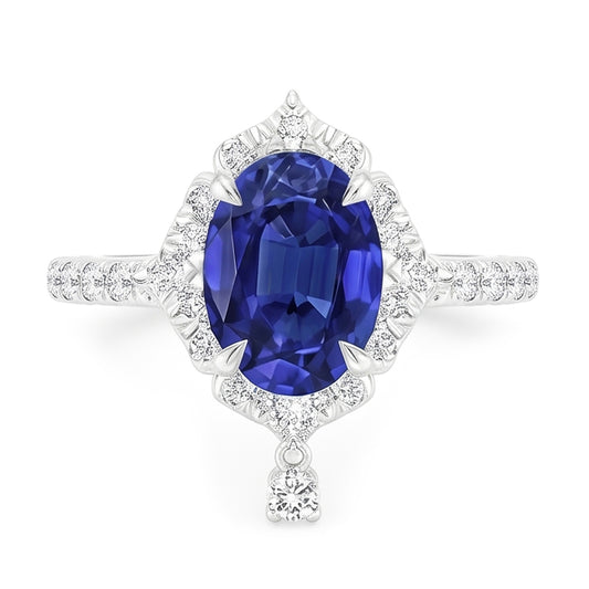 Natural Sapphire Ring 5.50ct - White Gold 14K