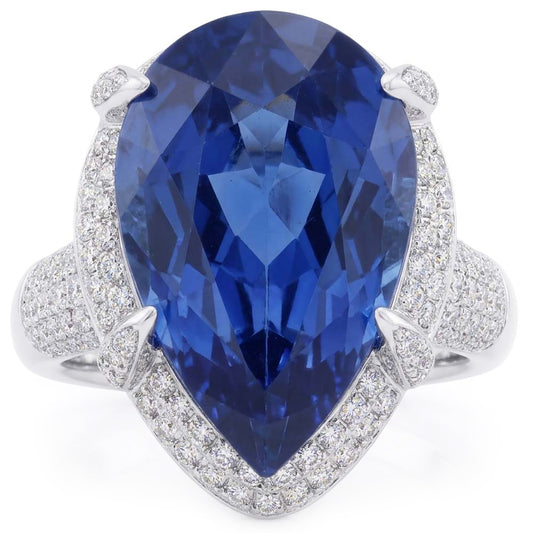 Natural Sapphire Ring 5.50ct - White Gold 14K