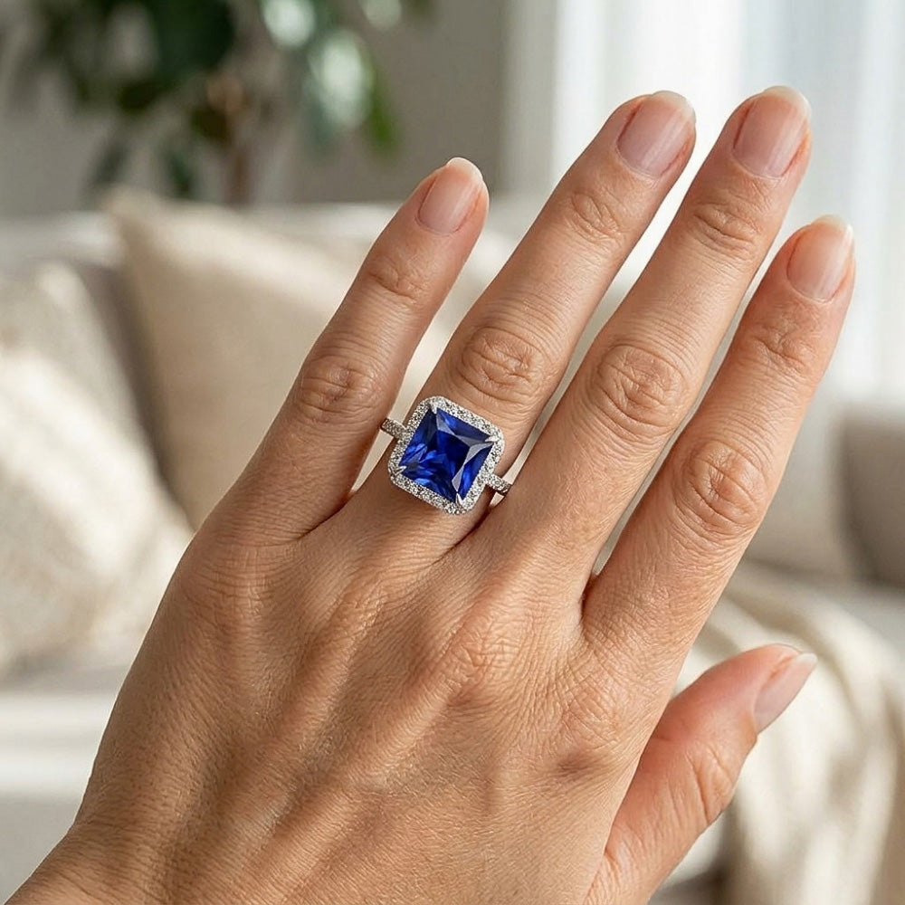 Natural Sapphire Ring 5.50ct - White Gold 14K