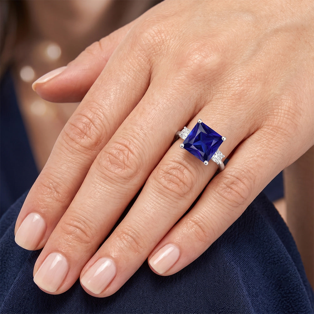 Natural Sapphire Ring 5.50ct - White Gold 14K