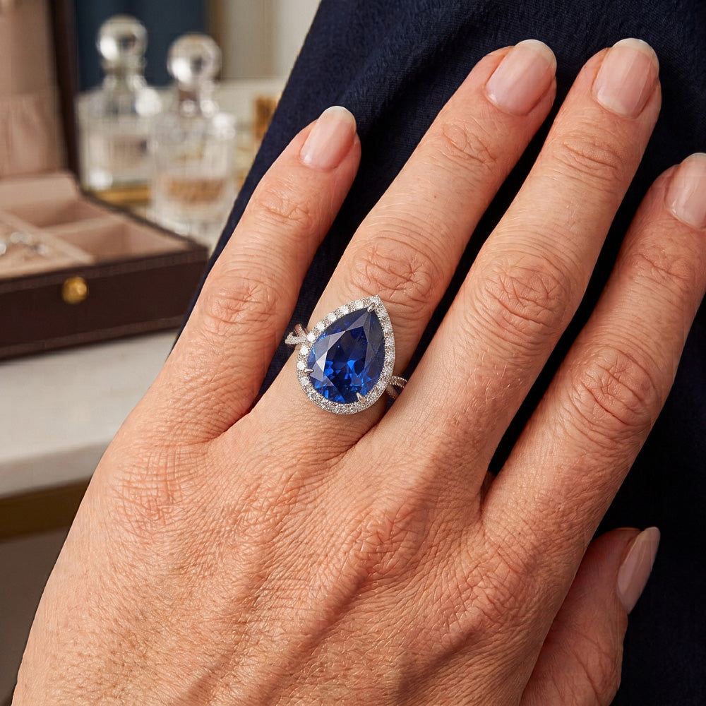 Natural Sapphire Ring 5.50ct - White Gold 14K