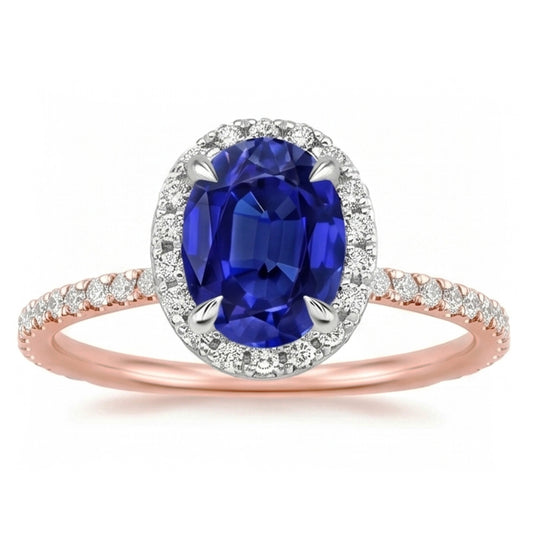 Natural Sapphire Ring 5ct - Two Tone 14K Gold