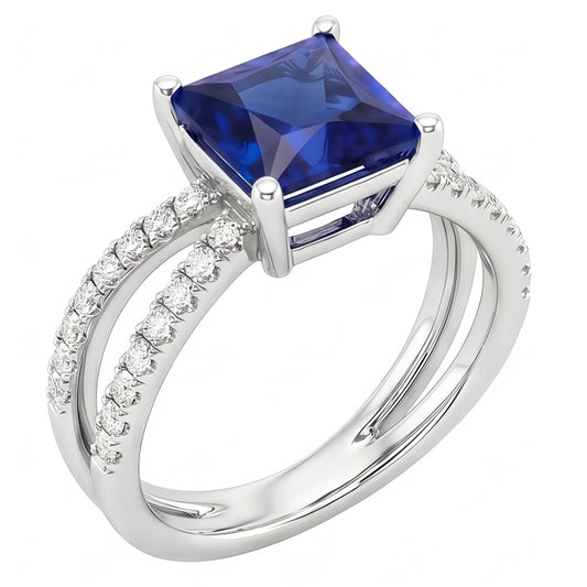 Natural Sapphire Ring 6.25ct - White Gold 14K