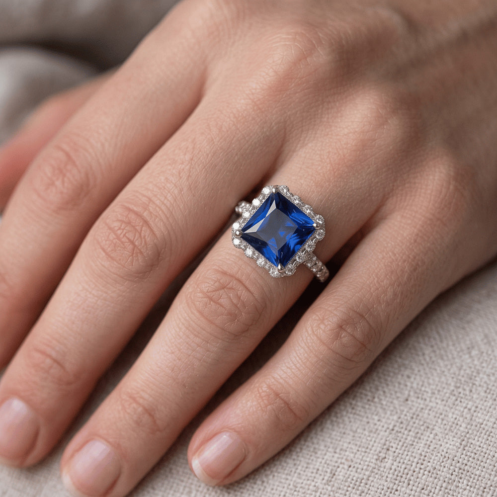Natural Sapphire Ring 6.50ct - White Gold 14K