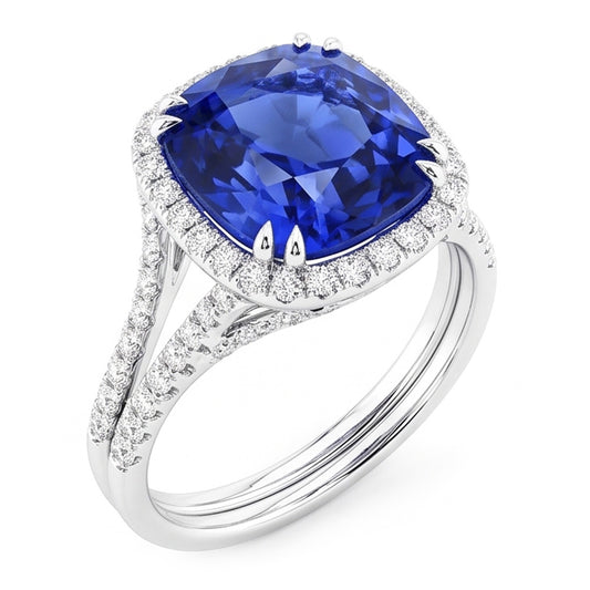 Natural Sapphire Ring 6ct - White Gold 14K