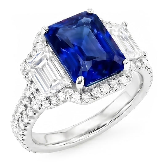 Natural Sapphire Ring 6ct - White Gold 14K