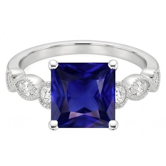 Natural Sapphire Ring 6ct - White Gold 14K