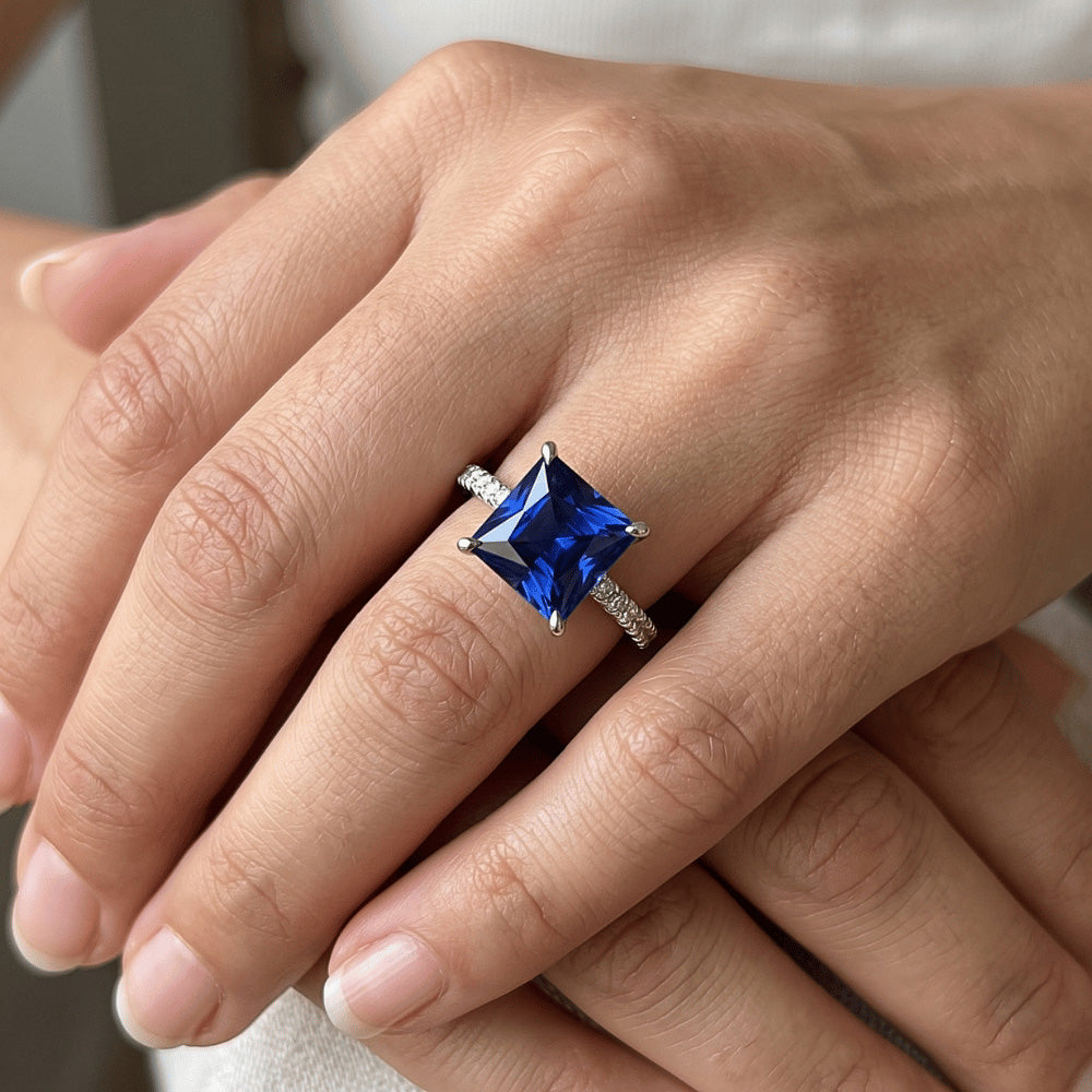 Natural Sapphire Ring 6ct - White Gold 14K