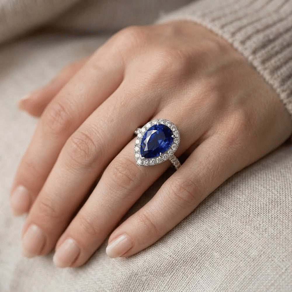 Natural Sapphire Ring 6ct - White Gold 14K