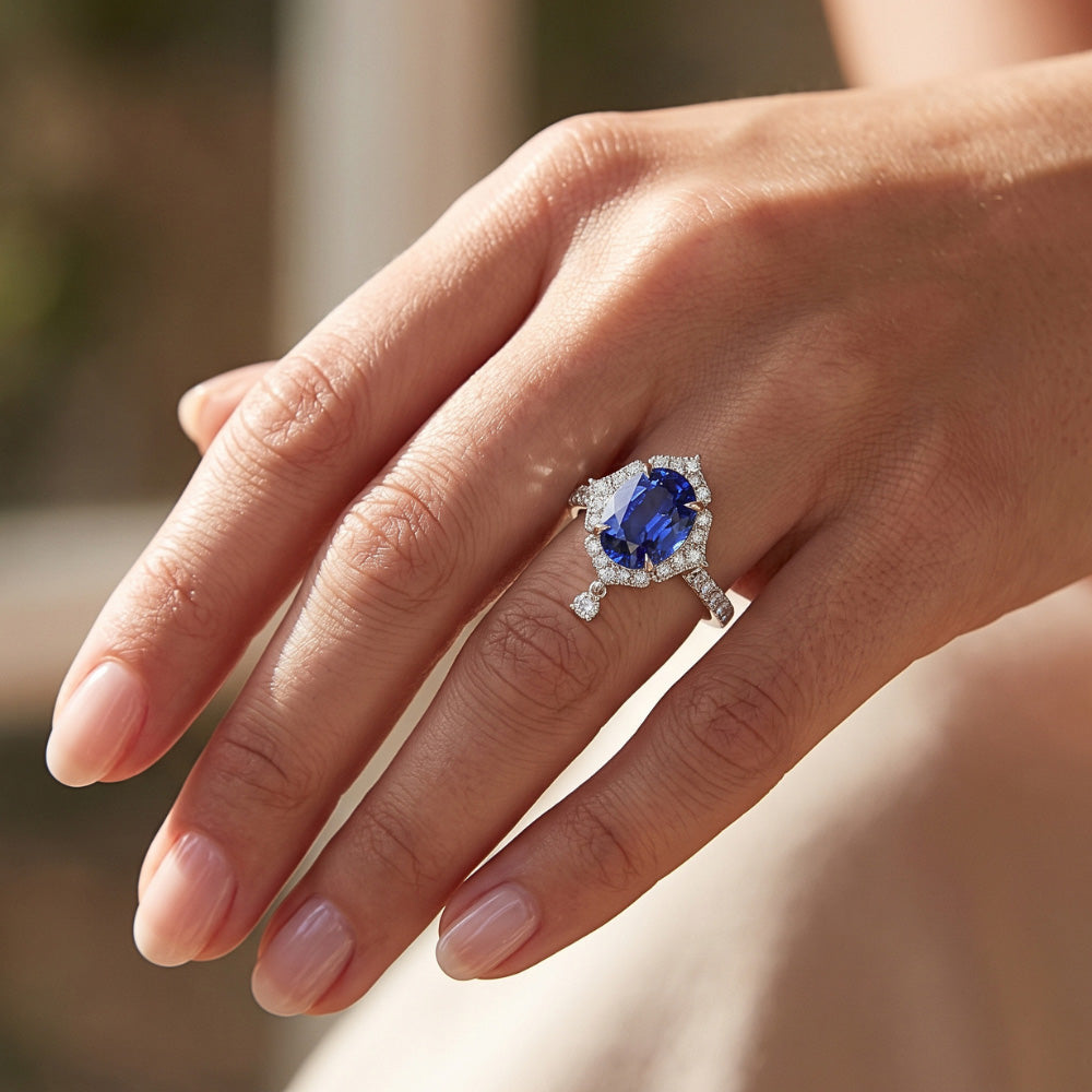 Natural Sapphire Ring 6ct - White Gold 14K
