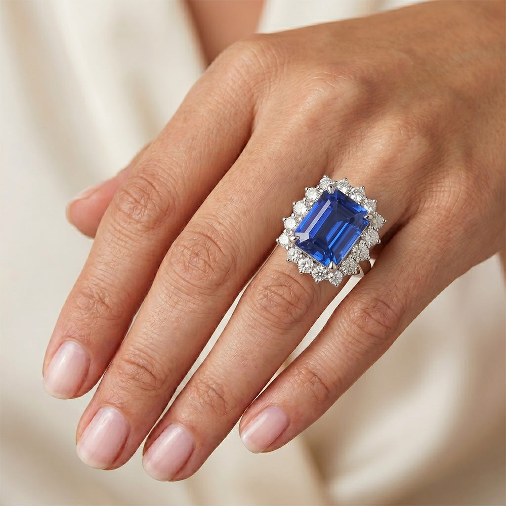 Natural Sapphire Ring 8.20ct - White Gold 14K